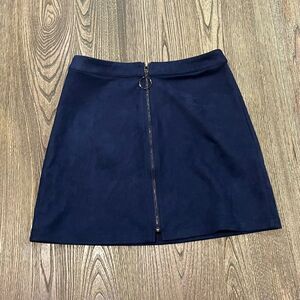Axyeh Womens Zipper Front A-Line Mini Skirt High Rise Stretch Blue Size S